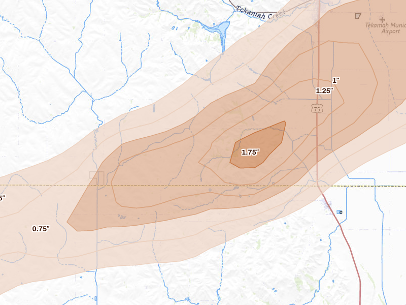 Radar-estimated hail-size map of the storm over Herman, NE