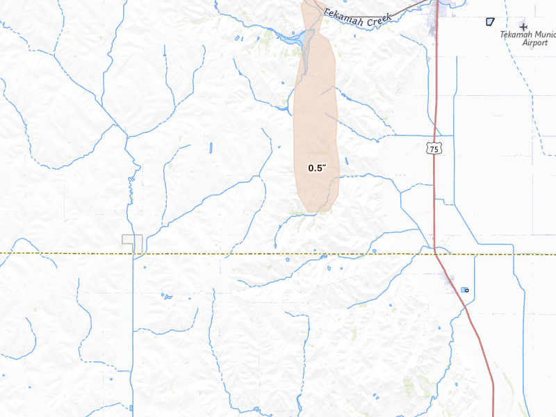 Radar-estimated hail-size map of the storm over Herman, NE on May 30, 2026