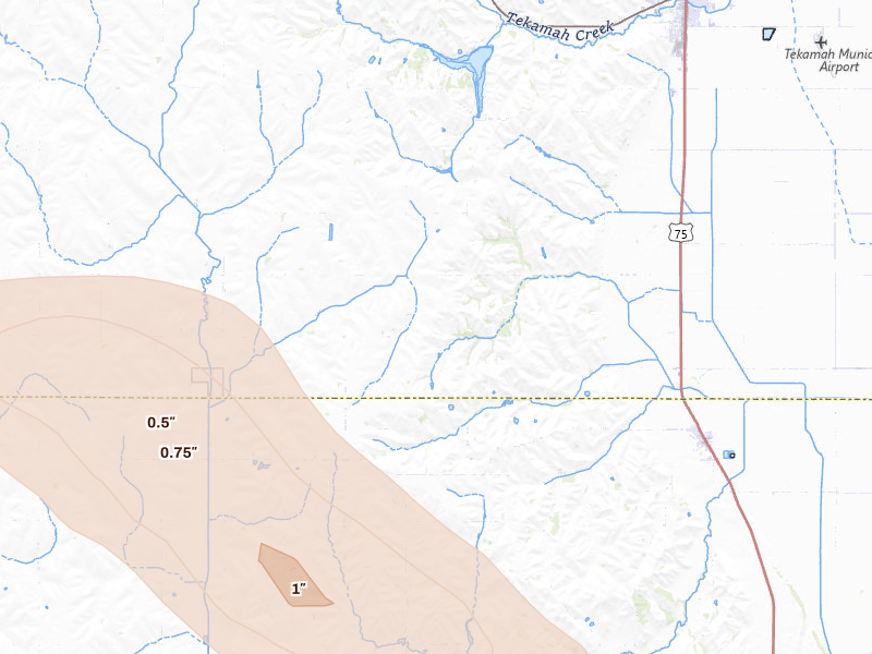 Radar-estimated hail-size map of the storm over Herman, NE on May 31, 2026