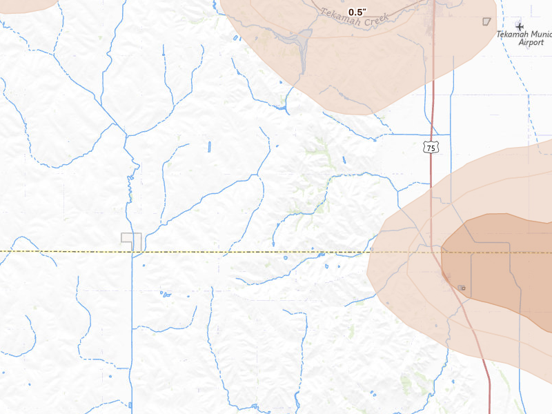 Radar-estimated hail-size map of the storm over Herman, NE on Jul 8, 2026