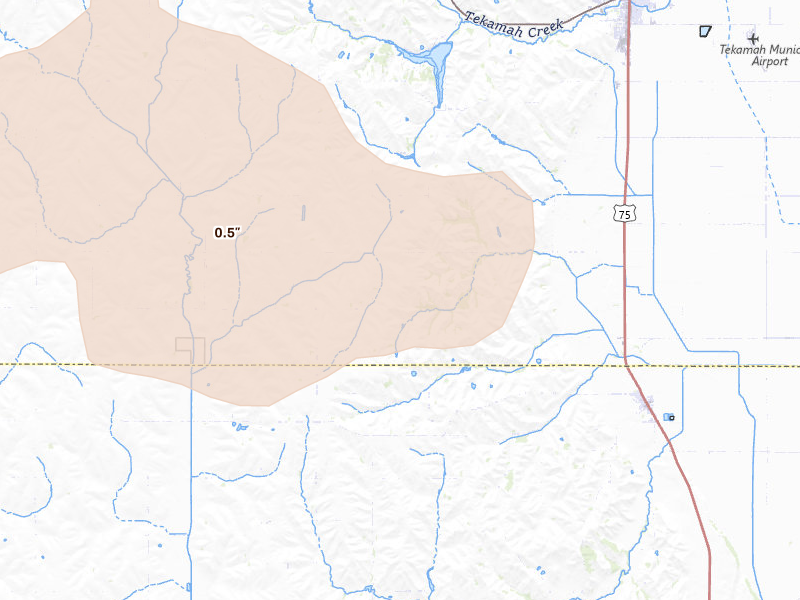 Radar-estimated hail-size map of the storm over Herman, NE on Aug 12, 2026