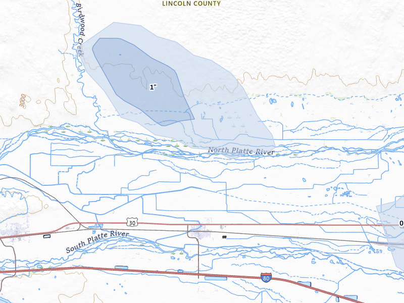 NEXRAD radar-signature map of the hail storm over Hershey, NE on Jul 30, 2026