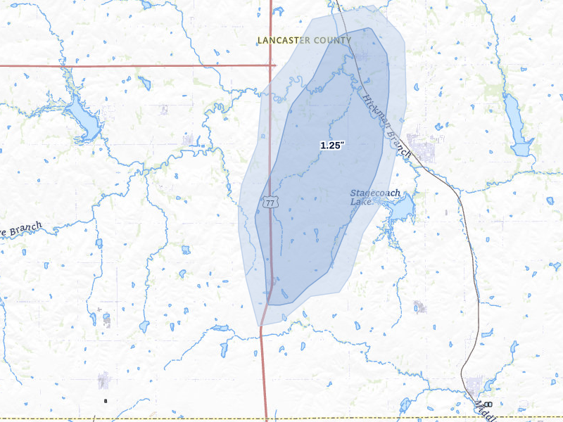 NEXRAD radar-signature map of the hail storm over Hickman, NE on May 30, 2026