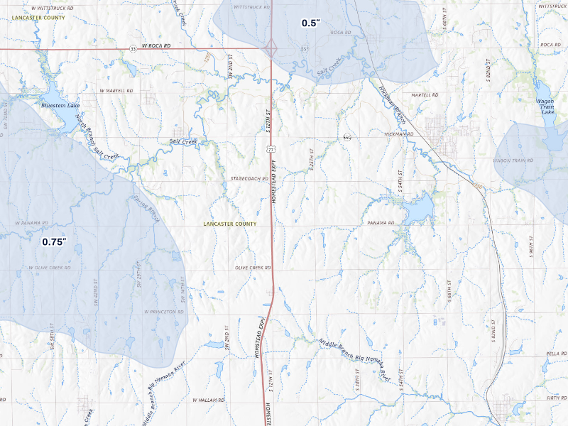 NEXRAD radar-signature map of the hail storm over Hickman, NE on Aug 19, 2026