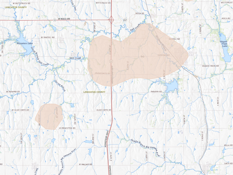 Radar-estimated hail-size map of the storm over Hickman, NE on Sep 12, 2026