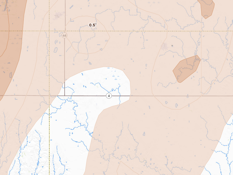 Radar-estimated hail-size map of the storm over Hildreth, NE on Jun 9, 2026