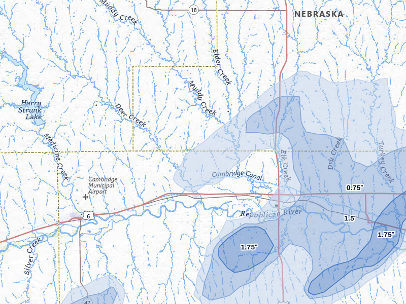 NEXRAD radar-signature map of the hail storm over Holbrook, NE on Jun 3, 2026