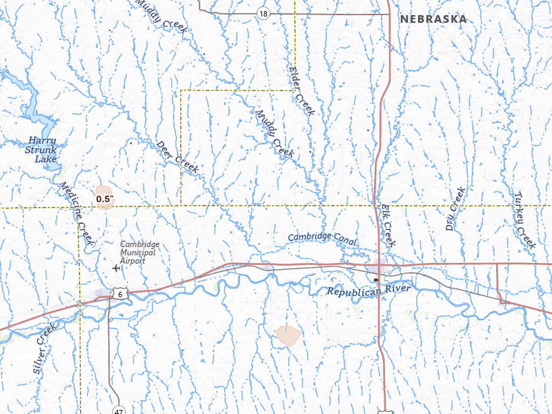 Radar-estimated hail-size map of the storm over Holbrook, NE on Jul 9, 2026