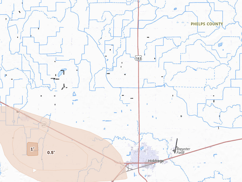 Radar-estimated hail-size map of the storm over Holdrege, NE