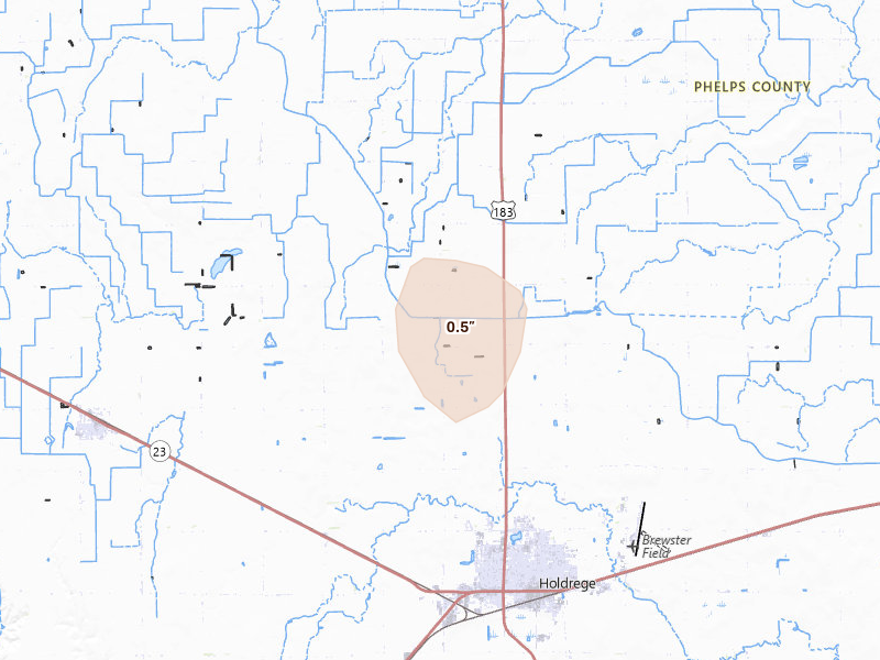 Radar-estimated hail-size map of the storm over Holdrege, NE