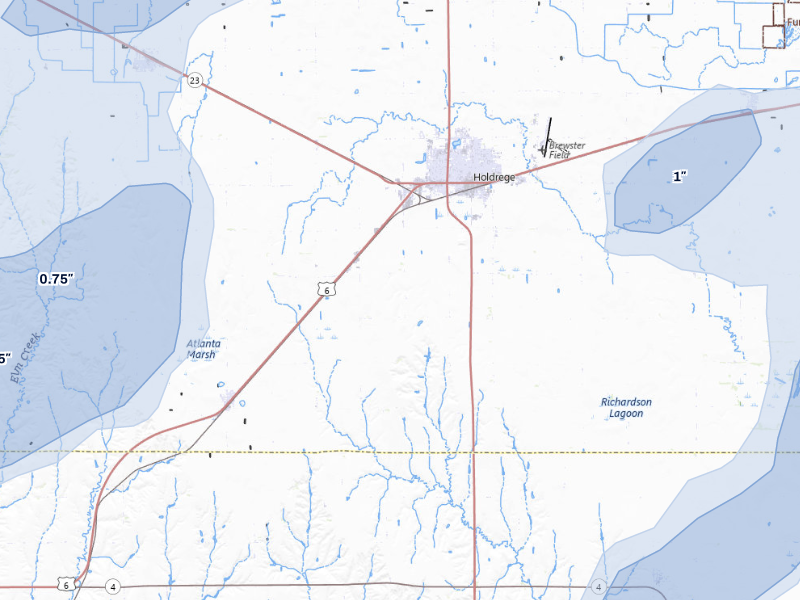 NEXRAD radar-signature map of the hail storm over Holdrege, NE on Aug 13, 2026