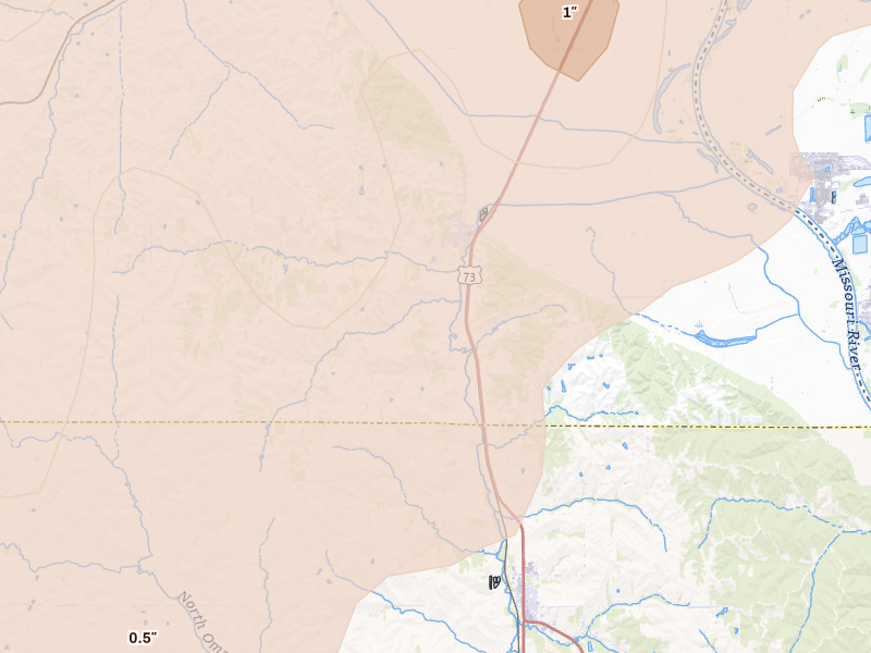 Radar-estimated hail-size map of the storm over Homer, NE on May 17, 2026