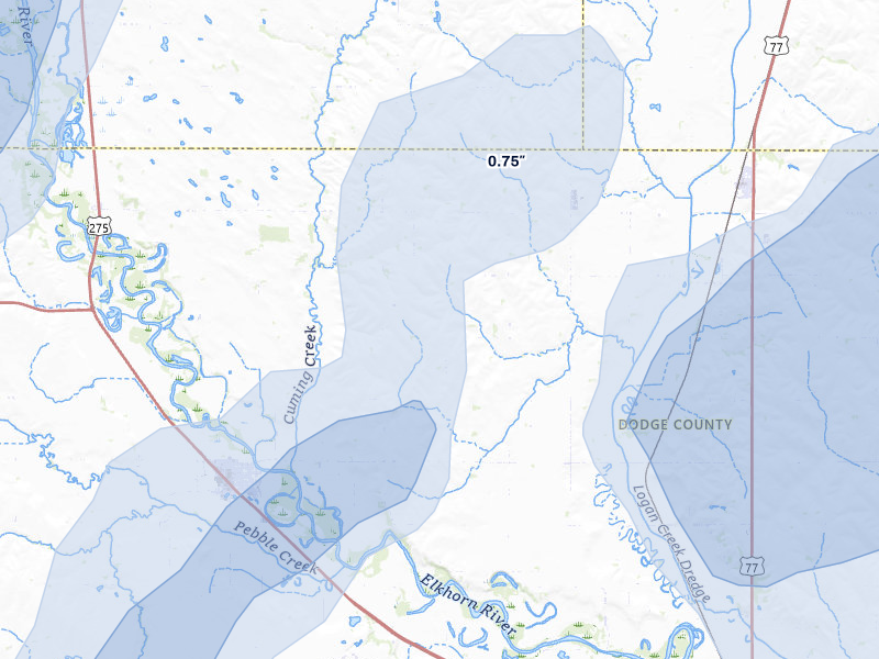 NEXRAD radar-signature map of the hail storm over Hooper, NE on May 17, 2026