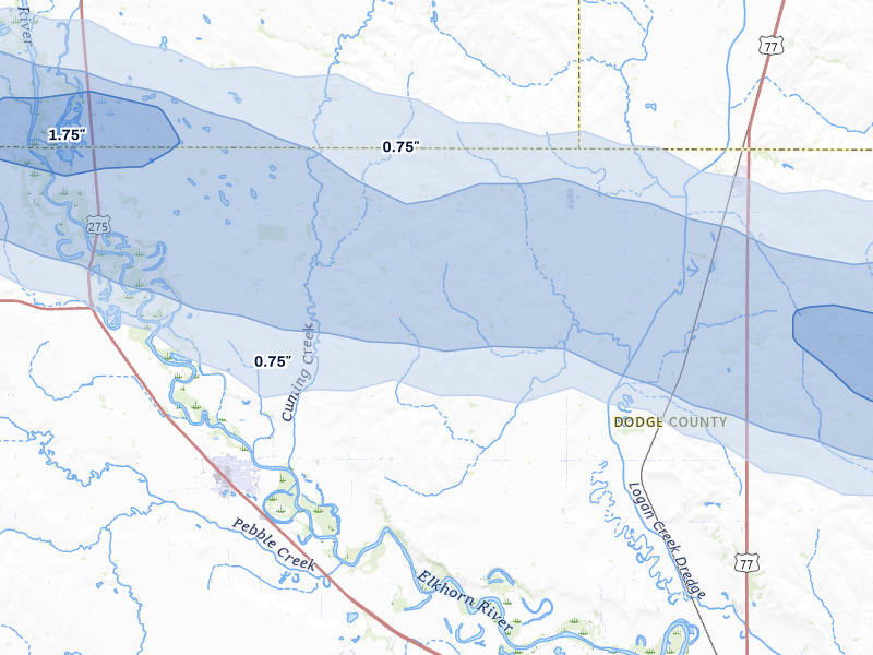 NEXRAD radar-signature map of the hail storm over Hooper, NE on May 31, 2026