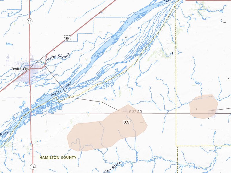 Radar-estimated hail-size map of the storm over Hordville, NE