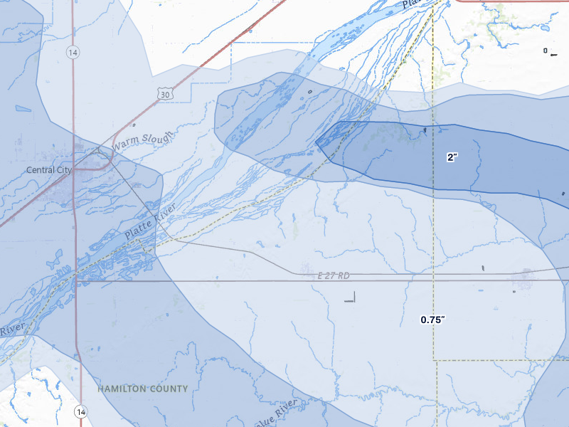 NEXRAD radar-signature map of the hail storm over Hordville, NE on Jun 5, 2026