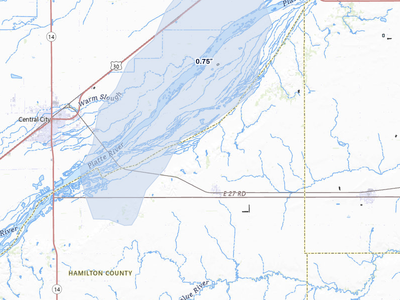 NEXRAD radar-signature map of the hail storm over Hordville, NE on Jul 1, 2026