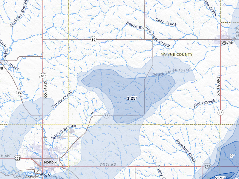 NEXRAD radar-signature map of the hail storm over Hoskins, NE on May 17, 2026