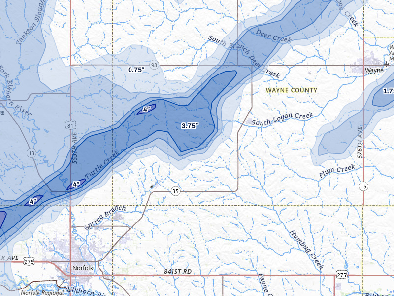 NEXRAD radar-signature map of the hail storm over Hoskins, NE on Jun 29, 2026