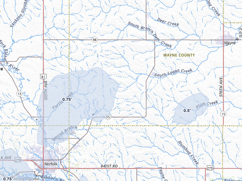 NEXRAD radar-signature map of the hail storm over Hoskins, NE on Jul 30, 2026