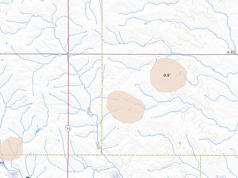 Radar-estimated hail-size map of the storm over Howells, NE