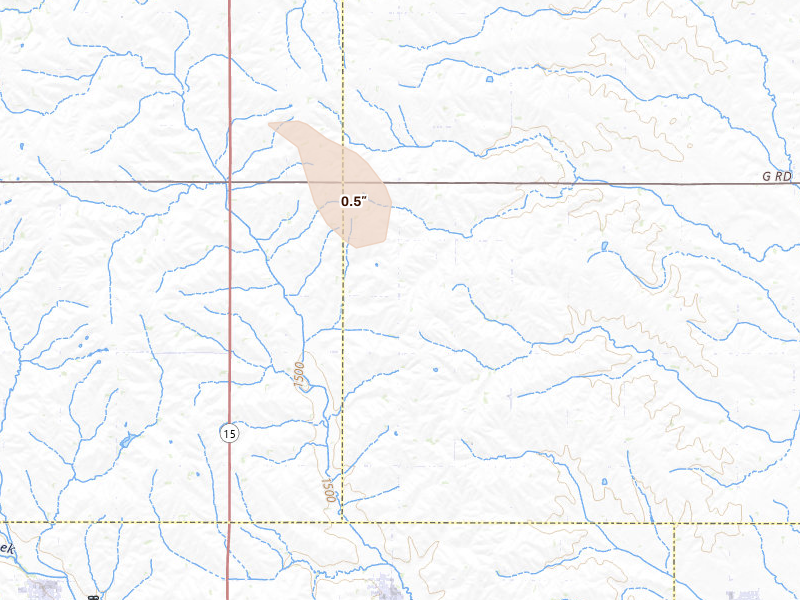 Radar-estimated hail-size map of the storm over Howells, NE on Jun 30, 2026