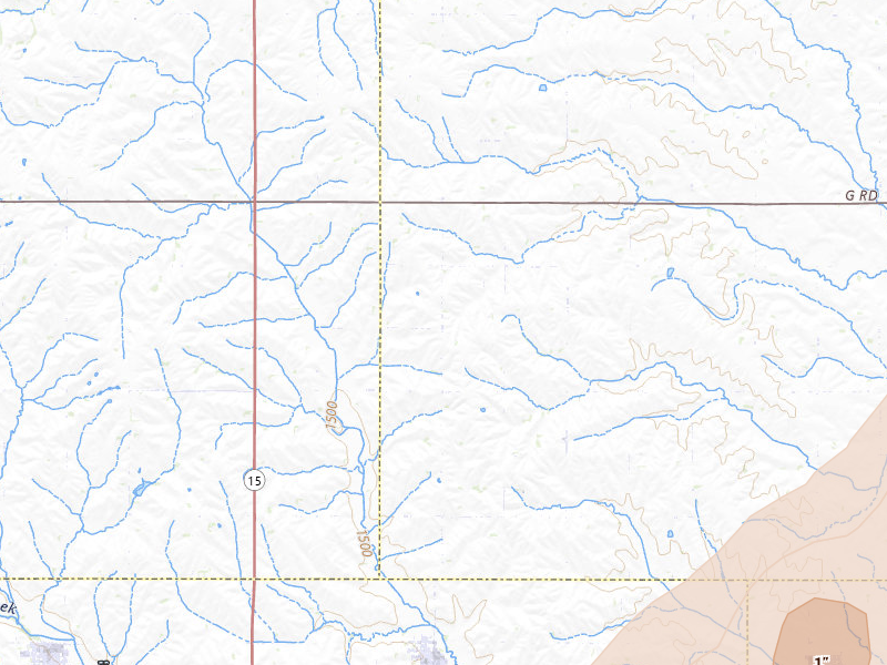Radar-estimated hail-size map of the storm over Howells, NE on Jul 2, 2026