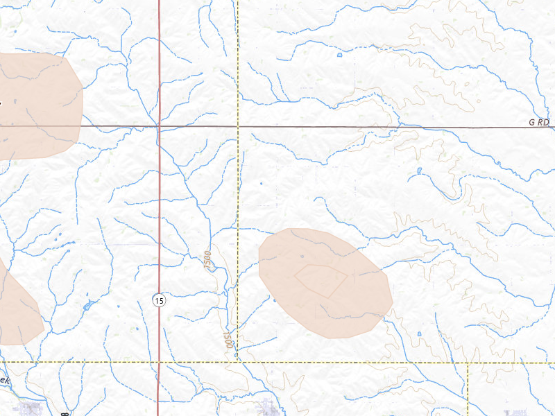 Radar-estimated hail-size map of the storm over Howells, NE on Jul 26, 2026
