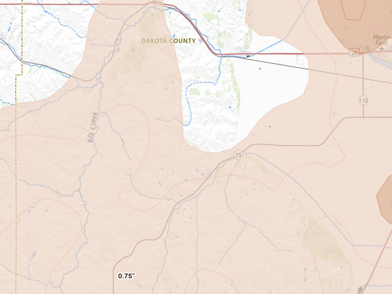 Radar-estimated hail-size map of the storm over Hubbard, NE on May 17, 2026