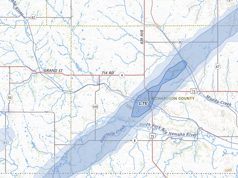 NEXRAD radar-signature map of the hail over Humboldt, NE