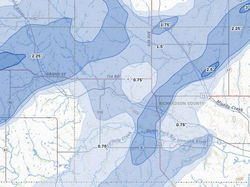 NEXRAD radar-signature map of the hail storm over Humboldt, NE on May 18, 2026
