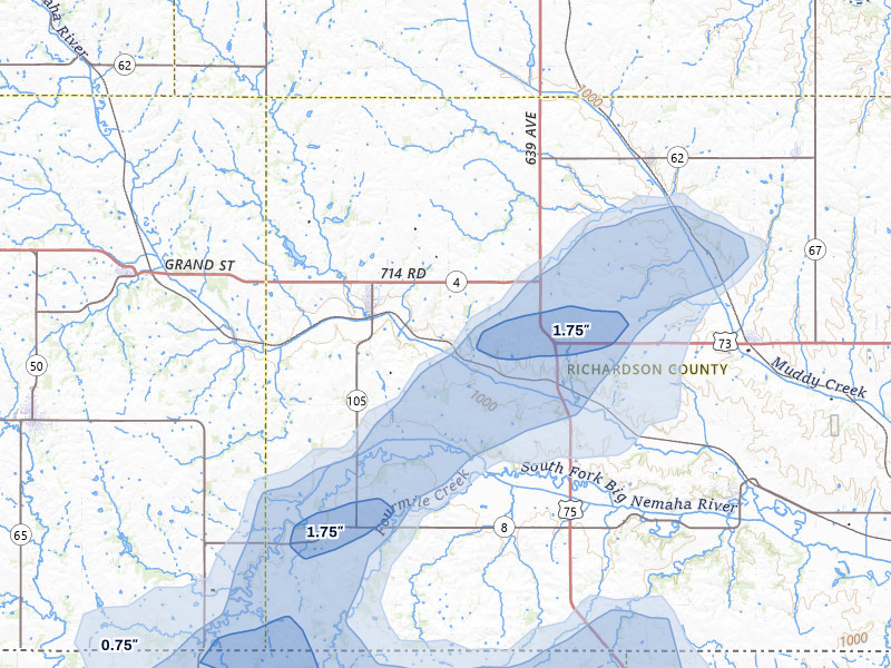 NEXRAD radar-signature map of the hail over Humboldt, NE