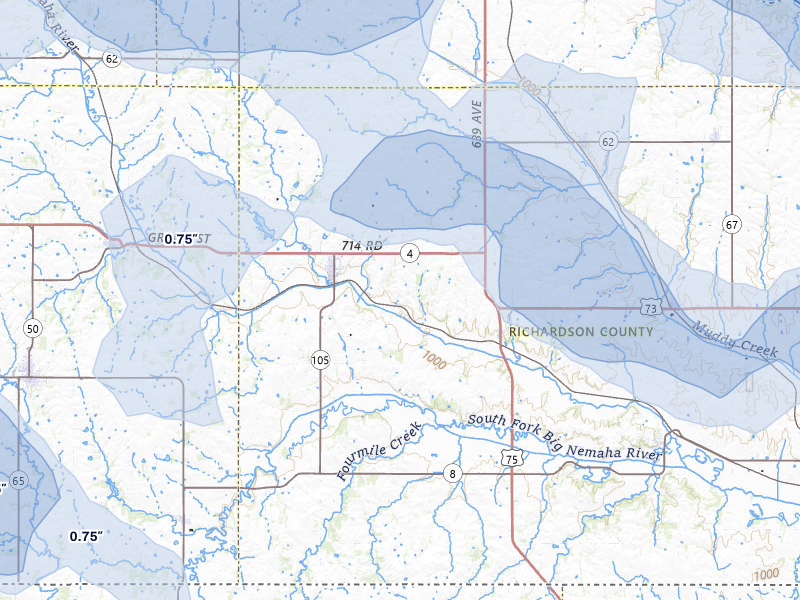 NEXRAD radar-signature map of the hail storm over Humboldt, NE on Jul 3, 2026