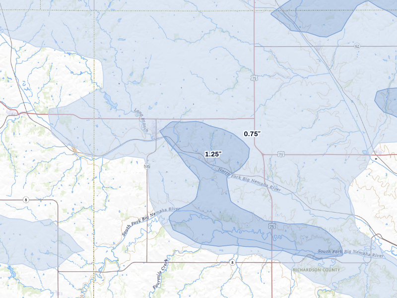 NEXRAD radar-signature map of the hail storm over Humboldt, NE on Aug 9, 2026