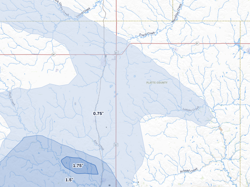 NEXRAD radar-signature map of the hail storm over Humphrey, NE on Aug 8, 2026