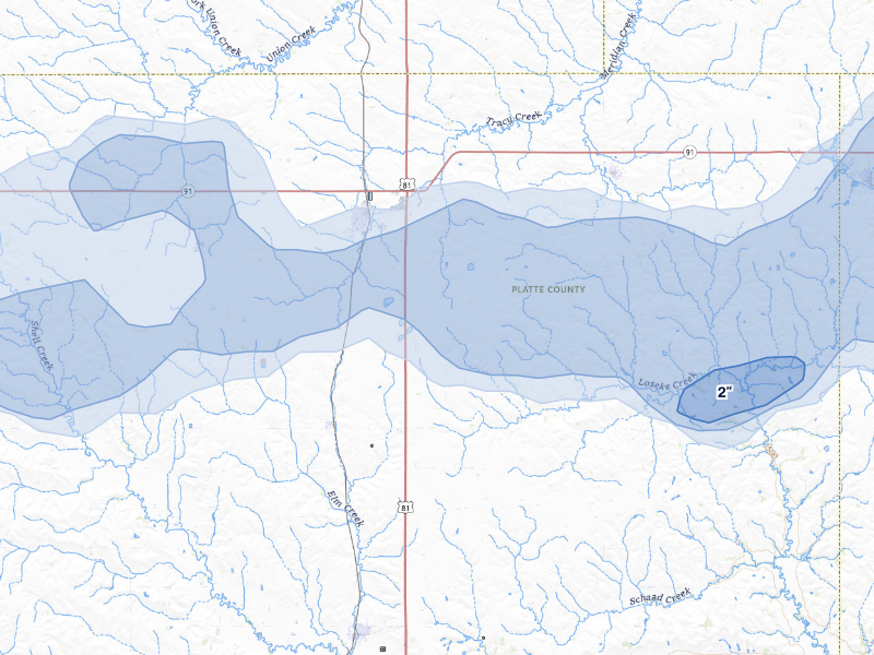 NEXRAD radar-signature map of the hail storm over Humphrey, NE on Aug 12, 2026