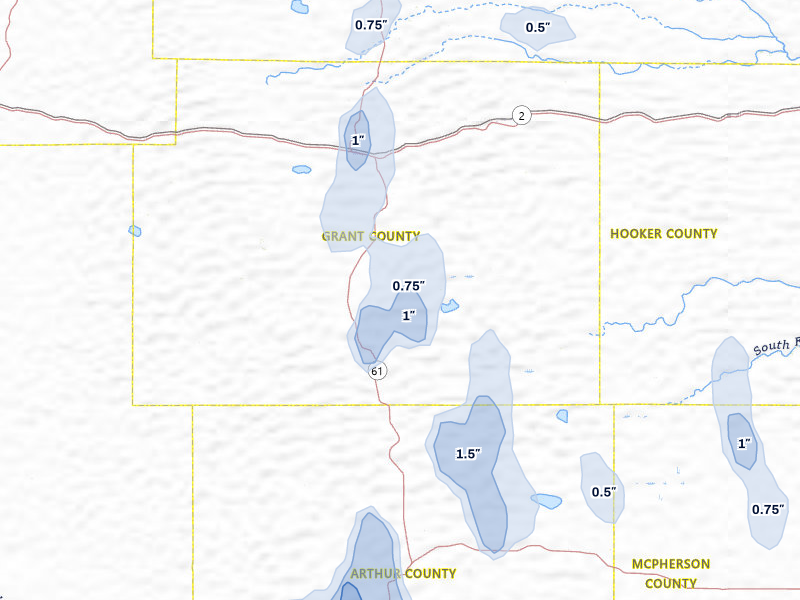 NEXRAD radar-signature map of the hail storm over Hyannis, NE on May 30, 2026