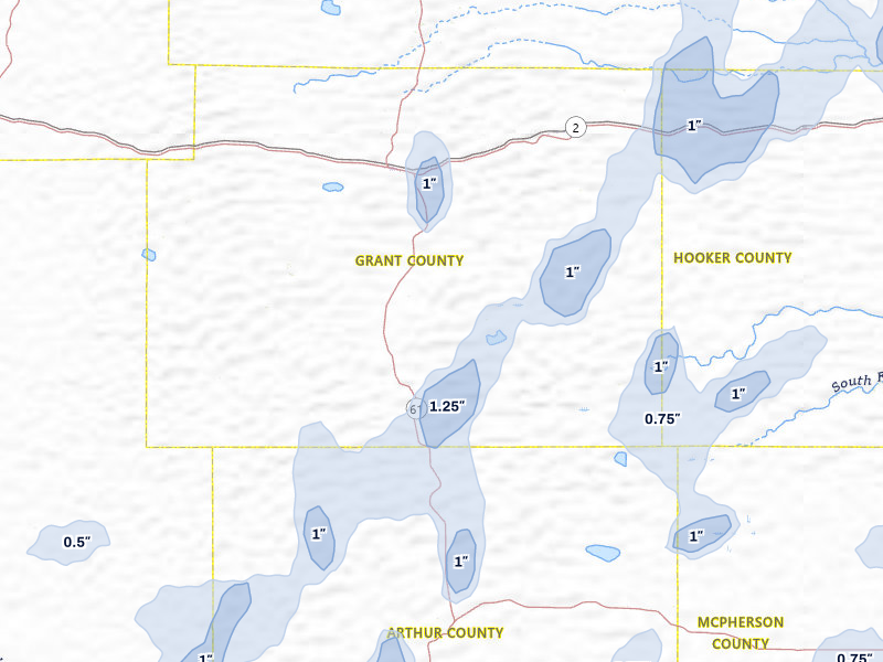 NEXRAD radar-signature map of the hail storm over Hyannis, NE on Jun 30, 2026