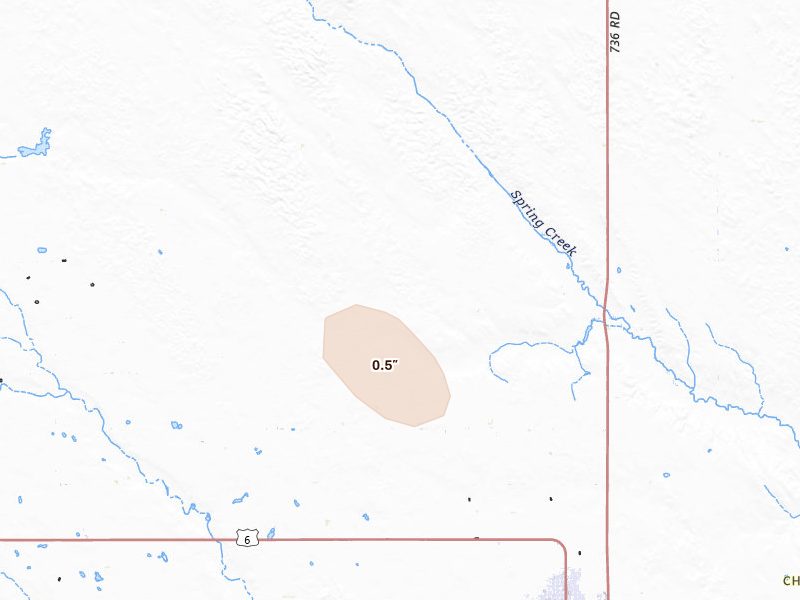Radar-estimated hail-size map of the storm over Imperial, NE on Aug 9, 2026