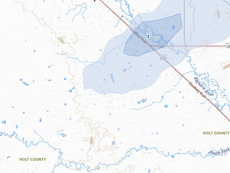 NEXRAD radar-signature map of the hail storm over Inman, NE on Jun 29, 2026