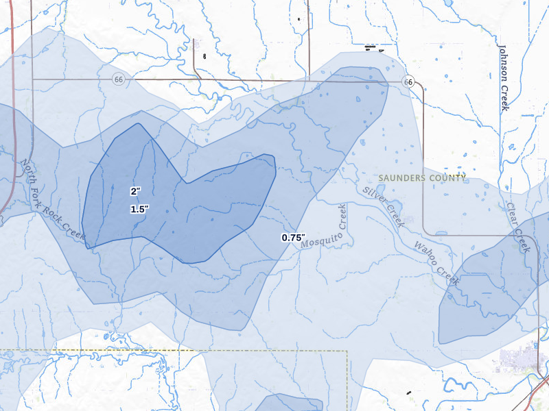 NEXRAD radar-signature map of the hail storm over Ithaca, NE on May 16, 2026