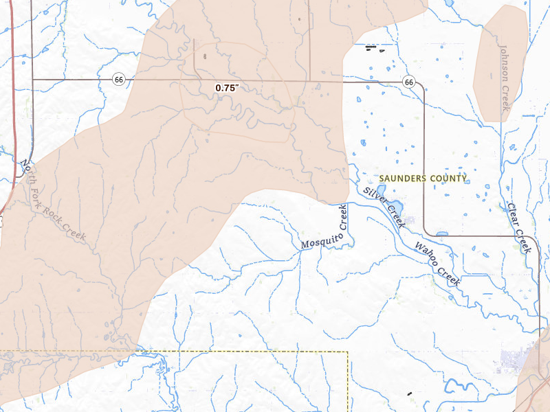 Radar-estimated hail-size map of the storm over Ithaca, NE on May 17, 2026