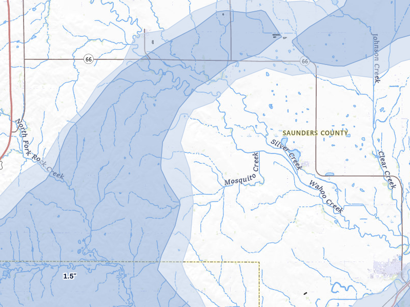 NEXRAD radar-signature map of the hail storm over Ithaca, NE on May 17, 2026