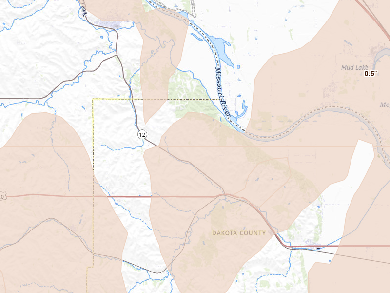 Radar-estimated hail-size map of the storm over Jackson, NE on Jun 29, 2026