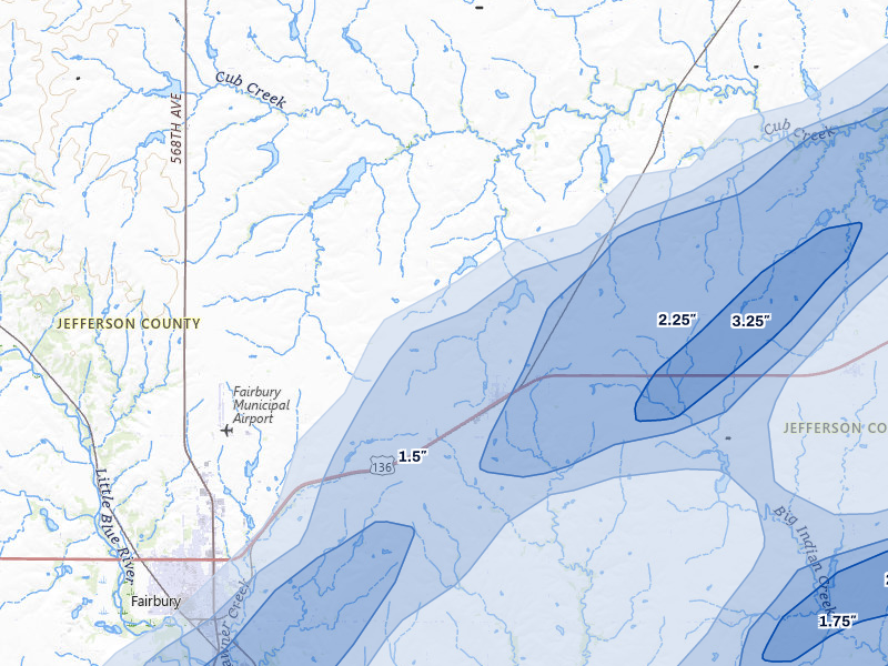 NEXRAD radar-signature map of the hail over Jansen, NE