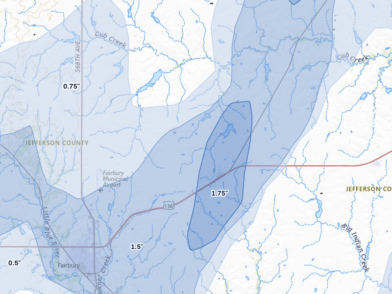 NEXRAD radar-signature map of the hail storm over Jansen, NE on May 16, 2026
