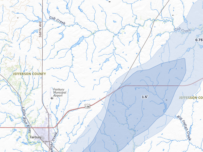 NEXRAD radar-signature map of the hail storm over Jansen, NE on May 17, 2026