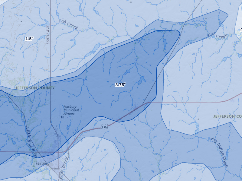 NEXRAD radar-signature map of the hail storm over Jansen, NE on May 18, 2026