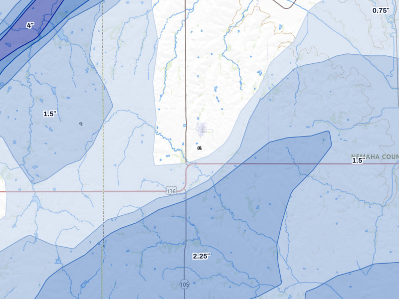 NEXRAD radar-signature map of the hail storm over Johnson, NE on Apr 23, 2026