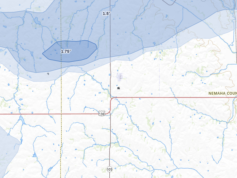 NEXRAD radar-signature map of the hail storm over Johnson, NE on May 16, 2026